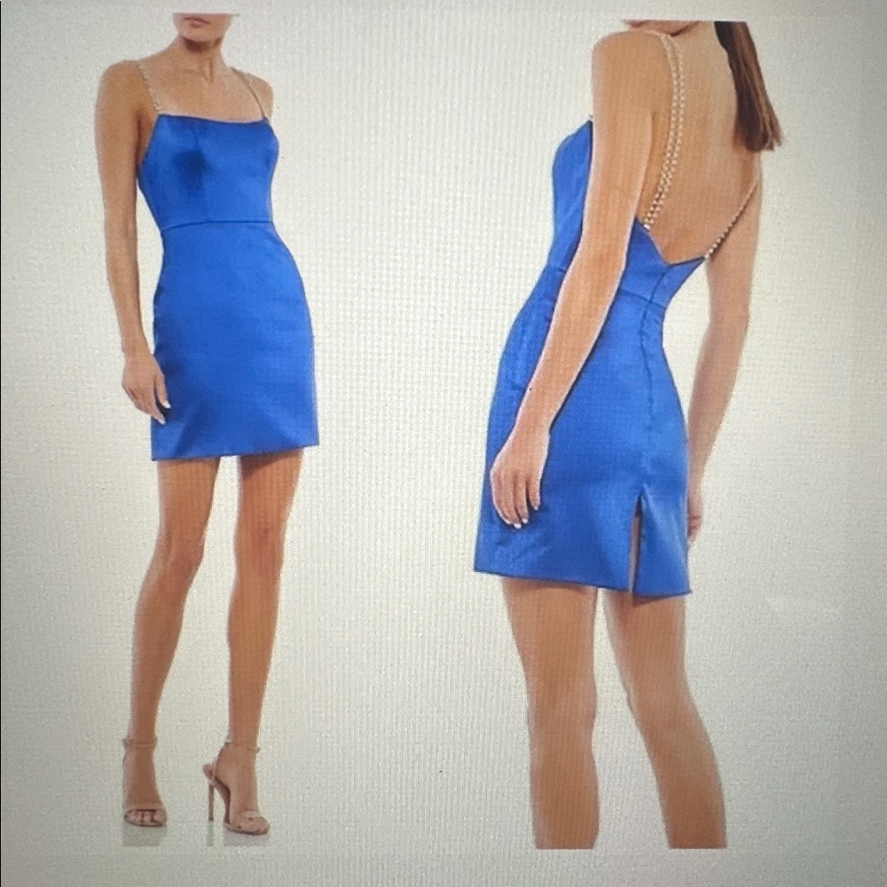 Ieena by Mac Duggal Rhinstone Double Strap Satin Mini Dress - NWT - Cobalt Blue